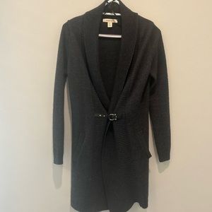Ellen Tracy Cardigan Sweater Size S Charcoal Grey Detail Buckle
